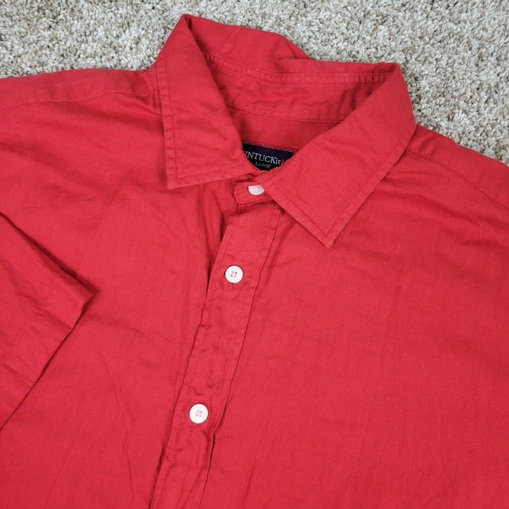 Untuckit Mens Large Solid Red Button Up Short Sleeve